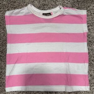 Girls Pink & White Stripe Crewneck Tank Top